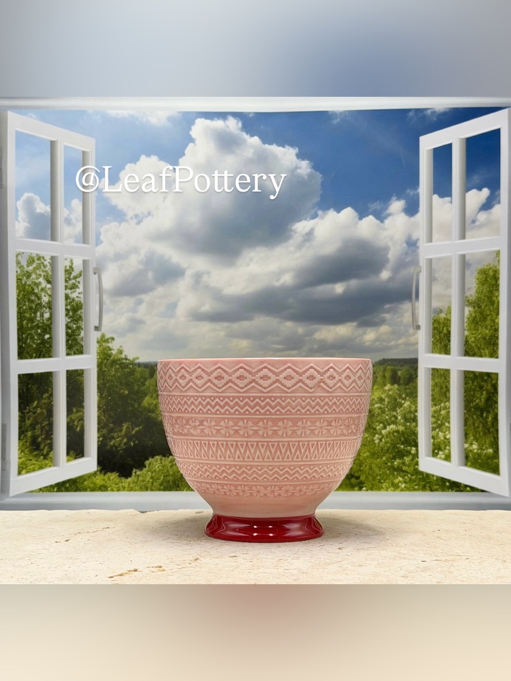 Pink Ceramic Latte Mug Potter's Studio Fair Isle Pattern Large Coffee Cup 14 oz - Picture 4 of 11